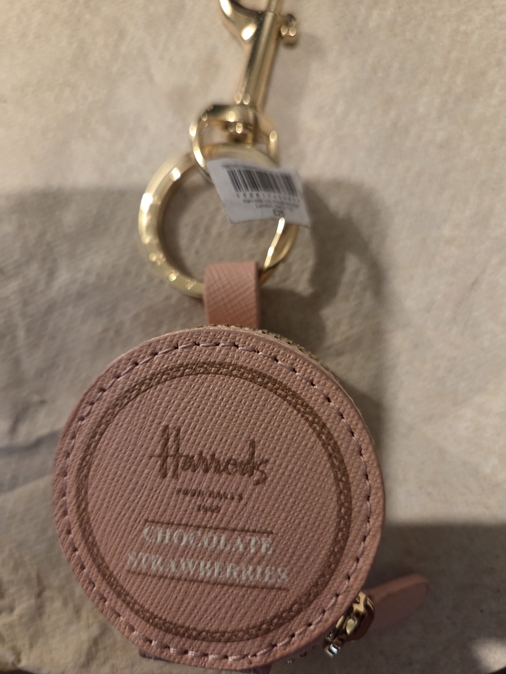 Harrods Blush Pink Leatherette Round Key & Card Holder with Gold Hardware - Picture 1 of 8